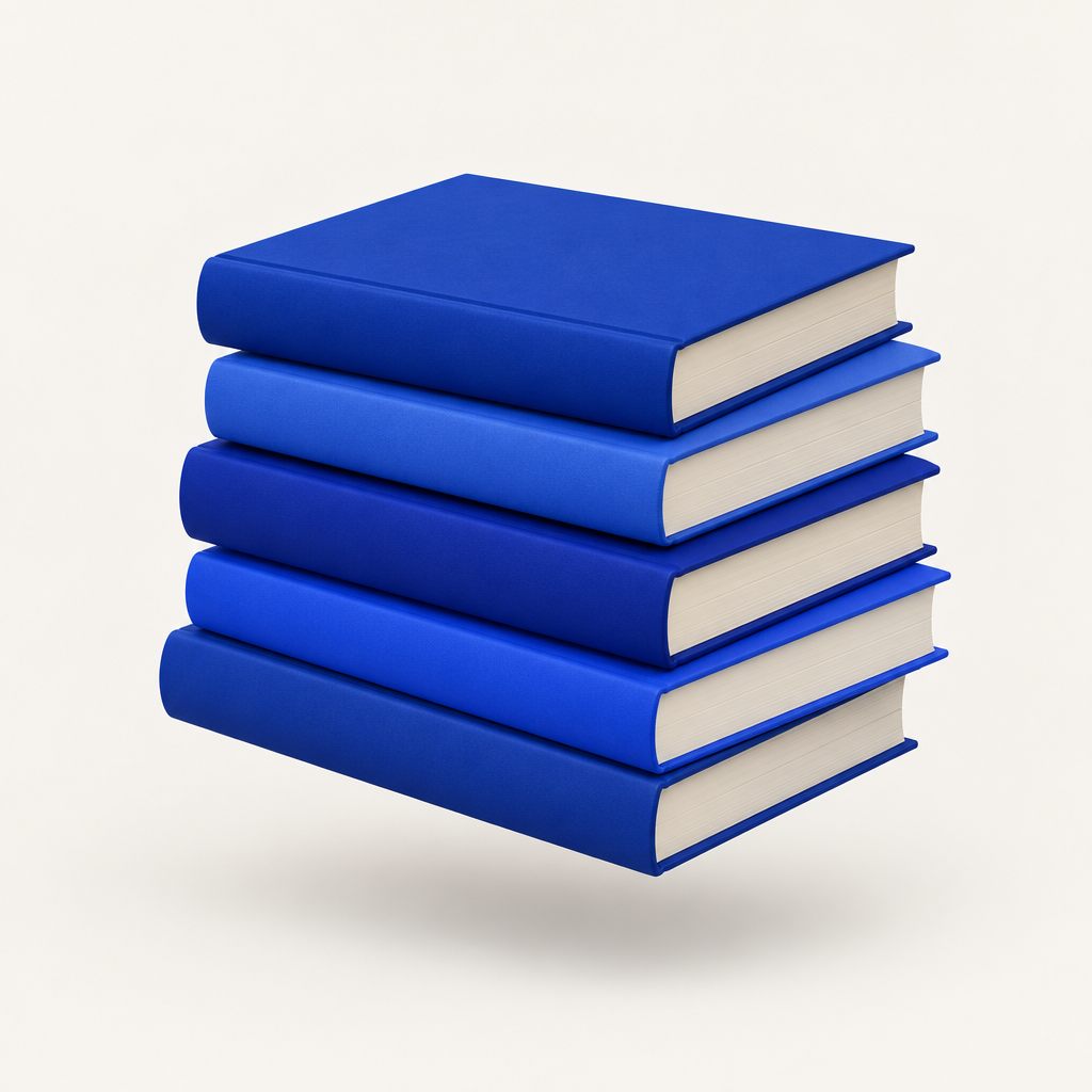 Blue stacked books floating